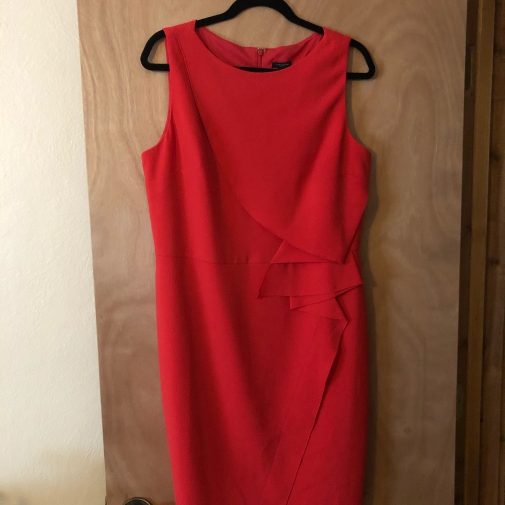 Ann Taylor Red Crepe Dress with ruffle trim